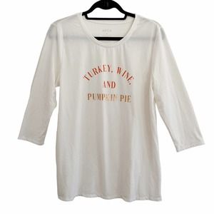 Apt 9 T-Shirt Medium Graphic Tee Thanksgiving Round Neck 3/4 Sleeve Stretch